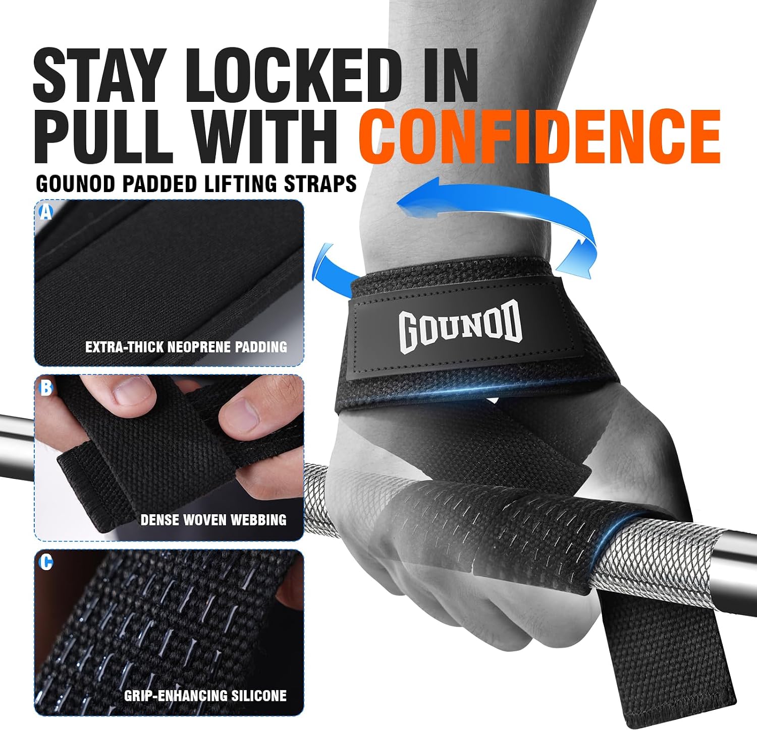 Weightlifting Straps w/ Non-Slip Silicone Grip and Cushioned Wrist Padding 