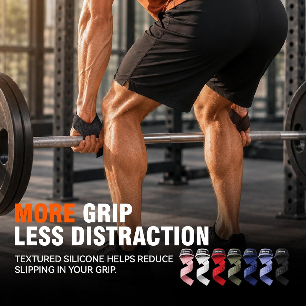 Weightlifting Straps w/ Non-Slip Silicone Grip and Cushioned Wrist Padding 