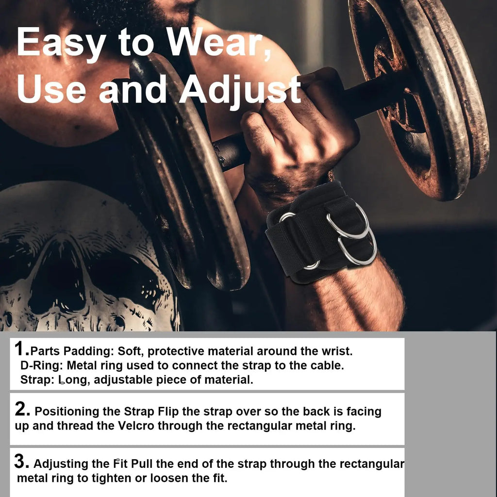 2Pcs Weightlifting Wrist Straps with D Ring